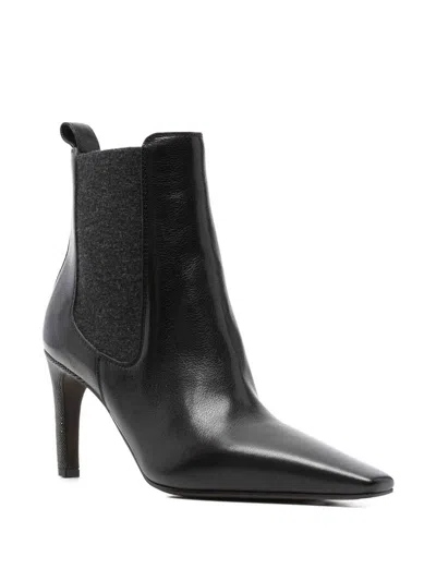 Brunello Cucinelli Leather Stiletto Heel Ankle Boots In Black