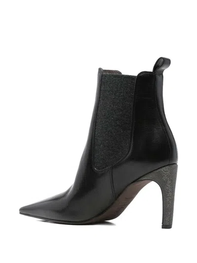 Brunello Cucinelli Leather Stiletto Heel Ankle Boots In Black