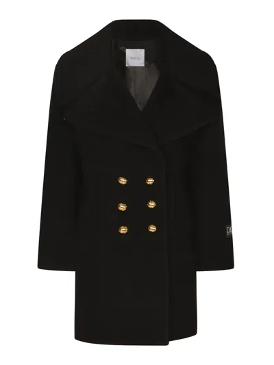 Patou Double-breasted Wool Blend Coat In Black