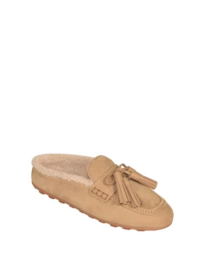 Hogan H693 Shearling-lined Leather Mules In Nude