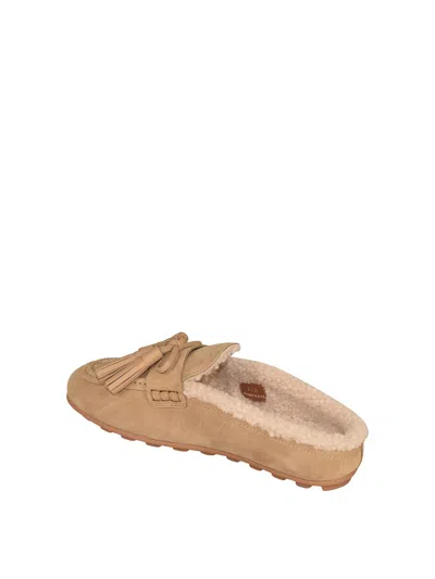 Hogan H693 Shearling-lined Leather Mules In Nude