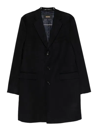 Hugo Boss Structured Blue Coat With Tailored Design In Black