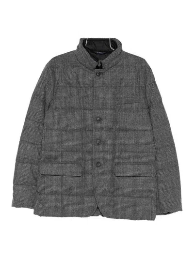 Fay Double Front Short Down Jacket In Wool In Gray