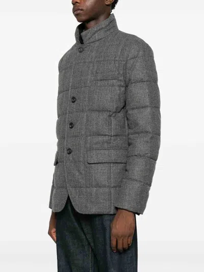 Fay Double Front Short Down Jacket In Wool In Gray