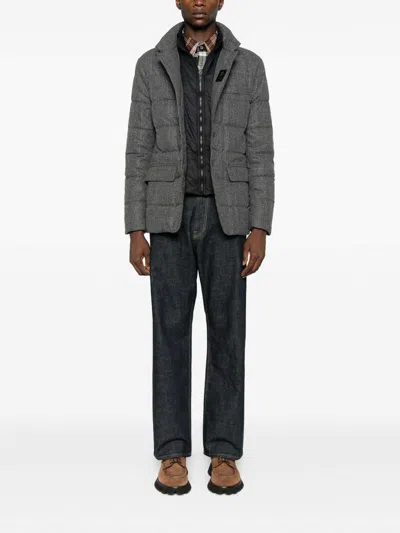 Fay Double Front Short Down Jacket In Wool In Gray