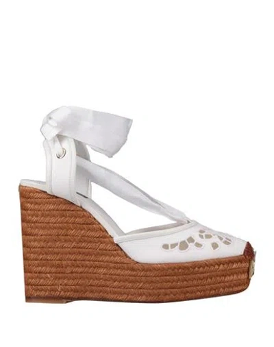 Dolce & Gabbana Woman Espadrilles White Size 5.5 Leather, Textile Fibers In Multi