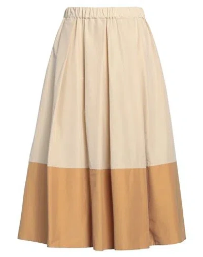 Antonelli Woman Midi Skirt Beige Size 8 Cotton, Polyester In Brown