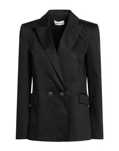 Meimeij Woman Blazer Black Size 4 Cotton, Elastane, Acetate In Black
