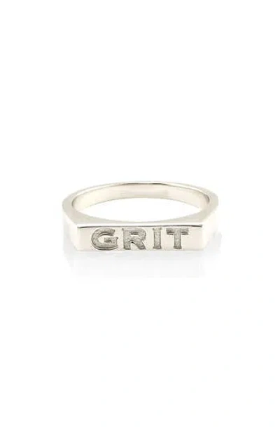 Kris Nations Grit Engraved Ring In Silver
