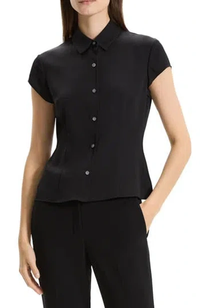 Theory Cap Sleeve Shirt In Silk Georgette In Black