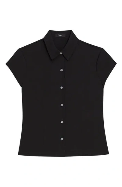 Theory Cap Sleeve Shirt In Silk Georgette In Black
