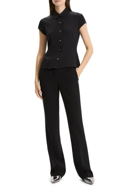 Theory Cap Sleeve Shirt In Silk Georgette In Black