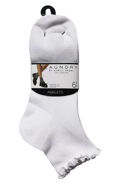Laundry By Shelli Segal 6-pack Lettuce Edge Quarter Length Socks In White