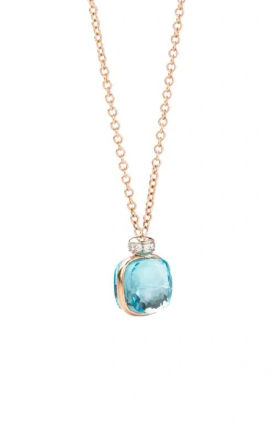 Pomellato Nudo Classic Rose Gold Sky Blue Topaz Necklace With Diamonds