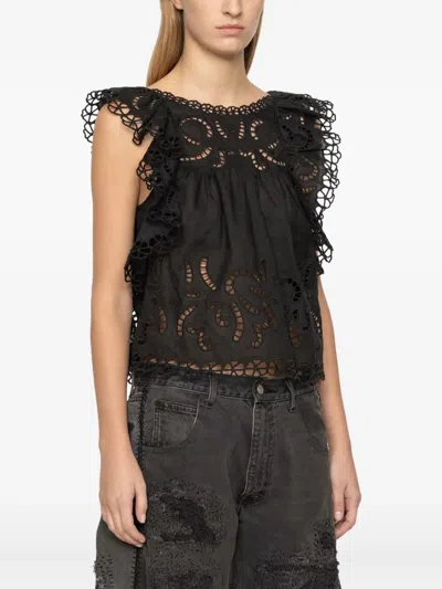 Sea Eyelet-embroidered Ruffled Top In Black