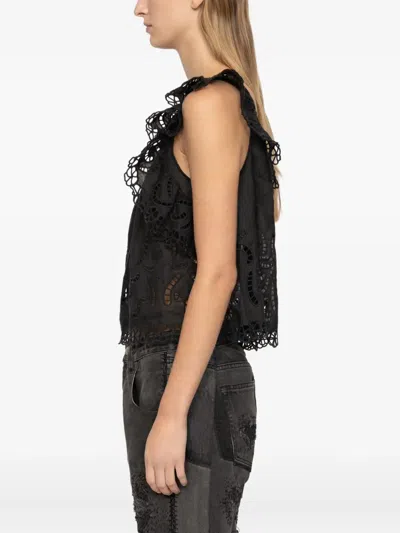 Sea Eyelet-embroidered Ruffled Top In Black