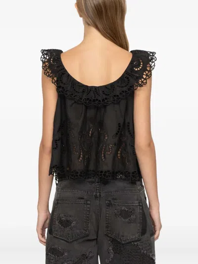 Sea Eyelet-embroidered Ruffled Top In Black