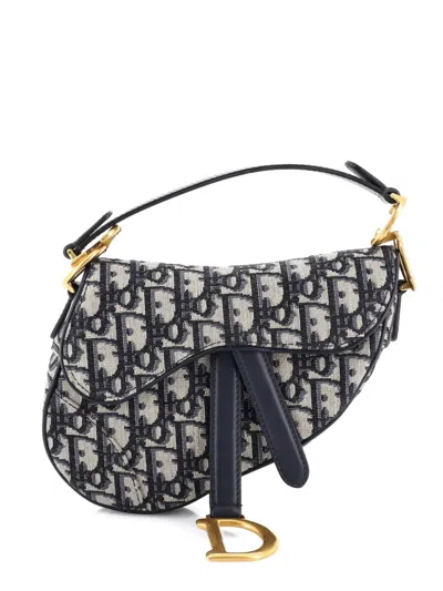 Pre-owned Dior Saddle Handbag Oblique Canvas Mini Shoulder Bag In Blue