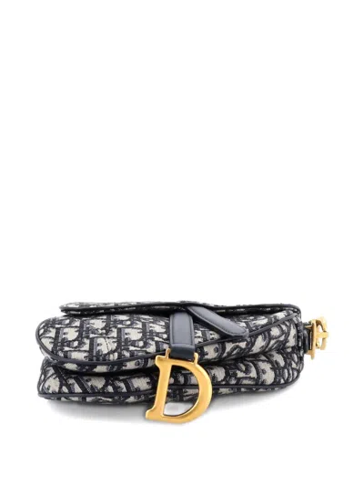 Pre-owned Dior Saddle Handbag Oblique Canvas Mini Shoulder Bag In Blue