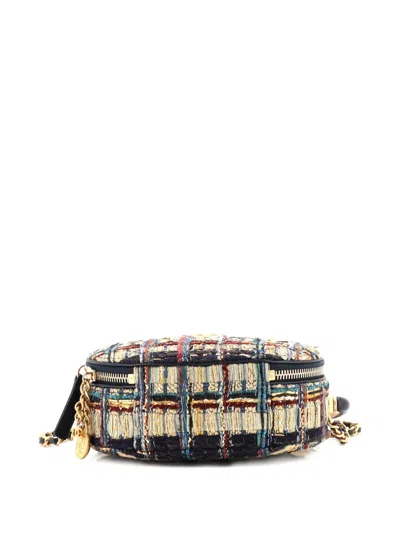 Pre-owned Chanel Paris-new York Oval Camera Case Quilted Tweed Small Crossbody Bag In Blue