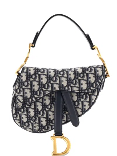 Pre-owned Dior Saddle Handbag Oblique Canvas Mini Shoulder Bag In Blue