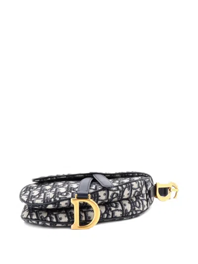 Pre-owned Dior Saddle Handbag Oblique Canvas Mini Shoulder Bag In Blue