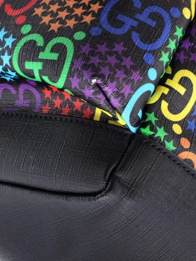 Pre-owned Gucci Double Pocket Belt Psychedelic Print Gg Coated Canvas Medium Backpack In Black