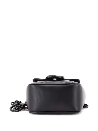 Pre-owned Gucci Gg Marmont Flap Matelasse Leather Mini Belt Bag In Black
