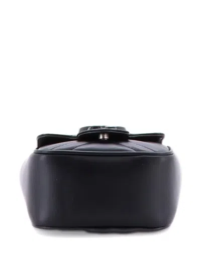 Pre-owned Gucci Gg Marmont Flap Matelasse Leather Mini Belt Bag In Black