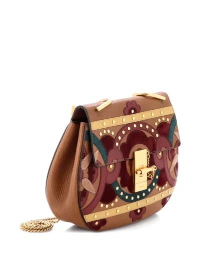 Pre-owned Chloé Drew Patchwork Studded Leather With Suede Small Crossbody Bag In Brown