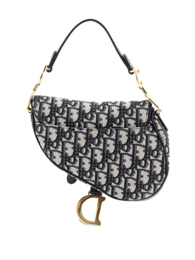 Pre-owned Dior Saddle Handbag Oblique Canvas Mini Shoulder Bag In Blue