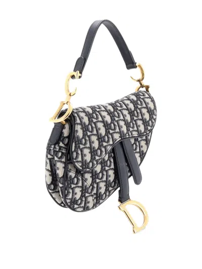 Pre-owned Dior Saddle Handbag Oblique Canvas Mini Shoulder Bag In Blue