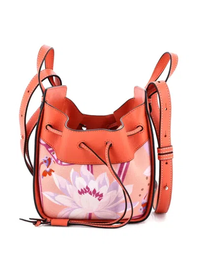 Pre-owned Loewe Hammock Bag Leather And Printed Canvas Mini Crossbody Bag In Pink