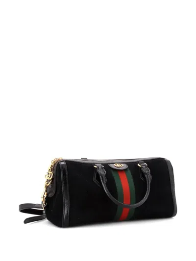 Pre-owned Gucci Ophidia Boston Bag Suede Medium Satchel In Black
