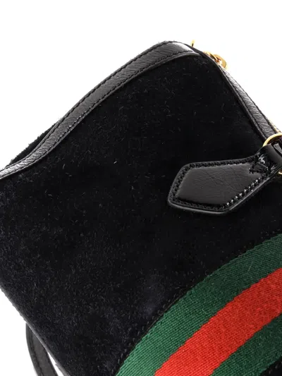 Pre-owned Gucci Ophidia Boston Bag Suede Medium Satchel In Black