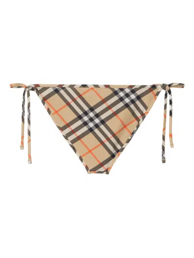 Burberry Check Triangle Bikini Brief Tie Side Straps In Neutral