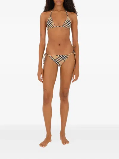 Burberry Check Triangle Bikini Brief Tie Side Straps In Neutral