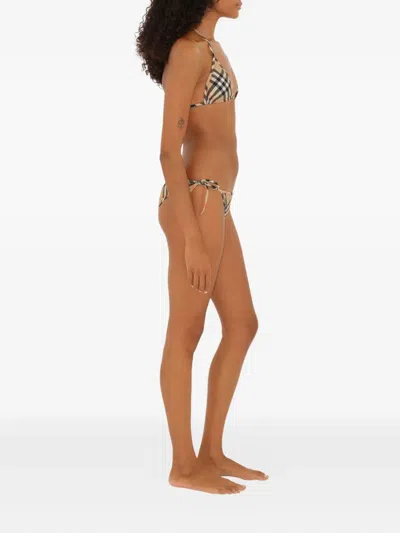 Burberry Check Triangle Bikini Brief Tie Side Straps In Neutral