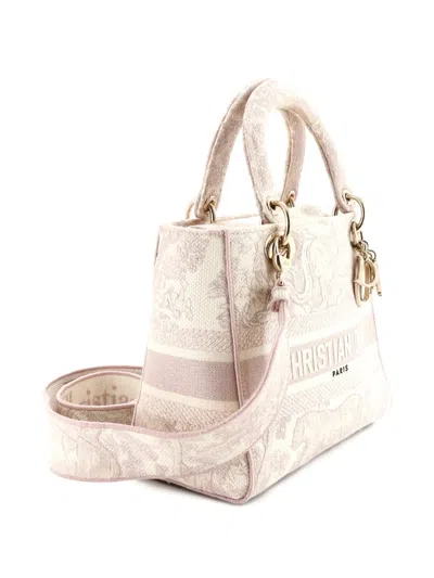 Pre-owned Dior Toile De Jouy Lady D-lite Bag Embroidered Canvas Tote Bag In Pink