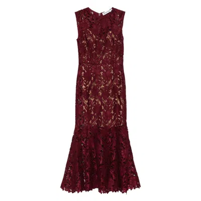 Self-portrait Burgundy Guipure Lace Midi Dresses Bordeaux In Red