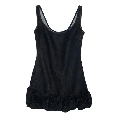Self-portrait Indigo Denim 3d Flower Mini Dress In Black