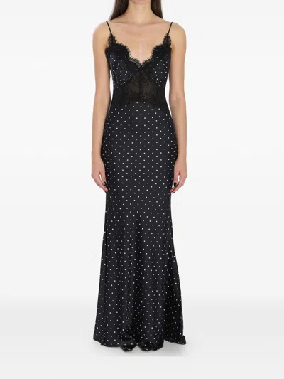 Self-portrait Self Portrait Polka Dot Long Dress In Black