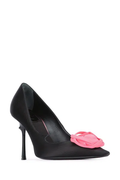 Roger Vivier Satin Rose Heeled Pumps 100 In Multi