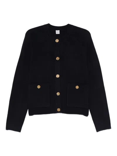 Totême Womens Navy Hammered Round-neck Stretch-wool Blend Cardigan Xs In Black