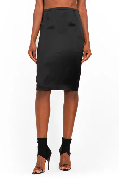 Saint Laurent Satin Pencil Midi Skirt In Black