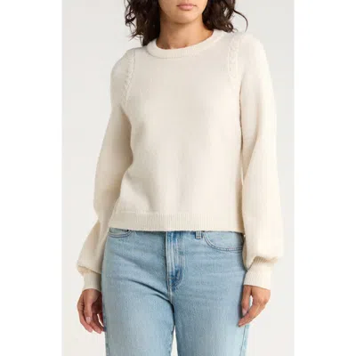 French Connection Braided Shoulder Crewneck Sweater In White