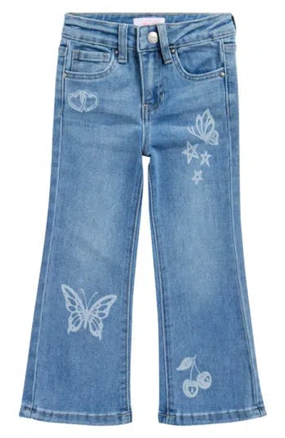 Ymi Kids' Tattoo Print Flare Jeans In Blue