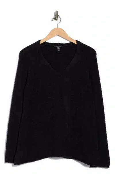 Eileen Fisher V-neck Organic Cotton Sweater In Black