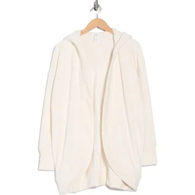 Yogalicious Dreamy Ribbed Hooded Cardigan Sweatshirt In White