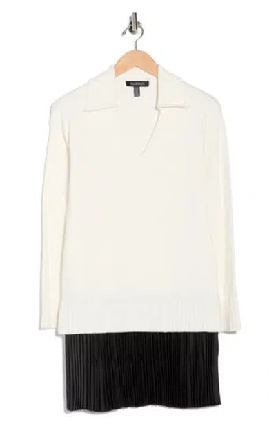 Ellen Tracy Collared Long Sleeve Twofer Sweater Dress In White